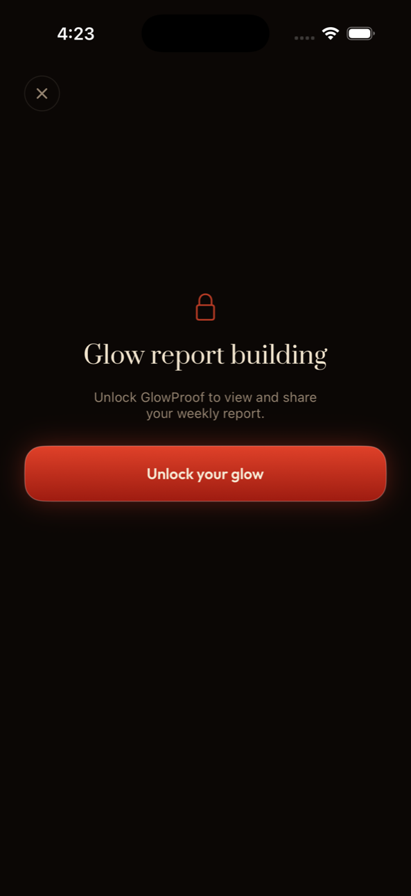 GlowProof Weekly Glow Report — shareable stats card